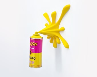 Graffiti Spray Can Splash Sculpture: Urban Street Art Wall Decor, 3D Pop Art Paint