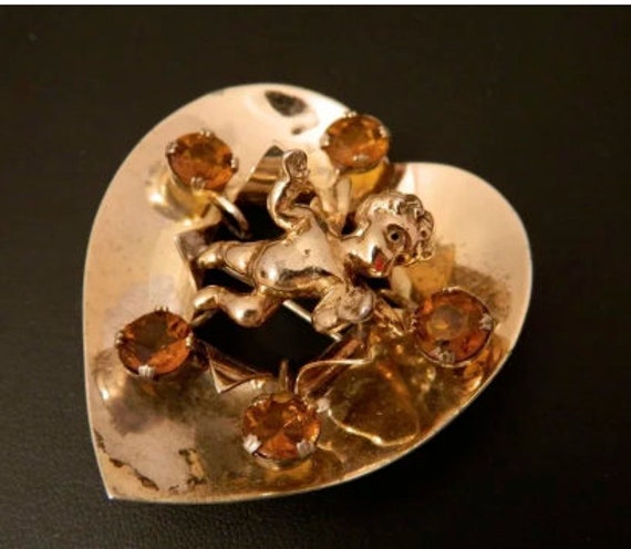 JOLLE sterling Cupid 40's Heart PIn Pendant Brooch