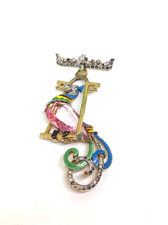 MAZER 1942 enamel bird of paradise on pendant swin
