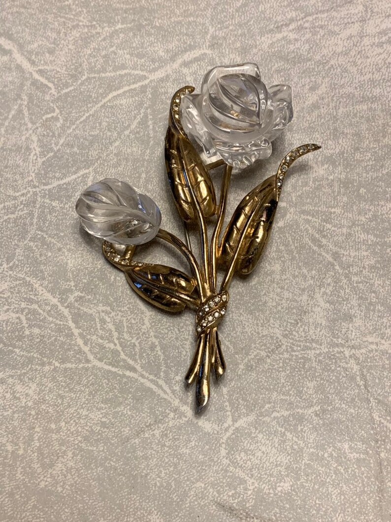 CORO Script Jelly Belly Carved Rose Pin Brooch - Etsy