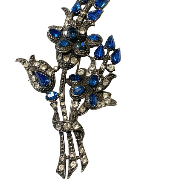 STARET blue flower spray pin brooch