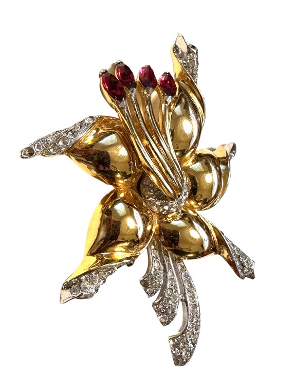 CORO script very large rhodium and gold plated fl… - image 6