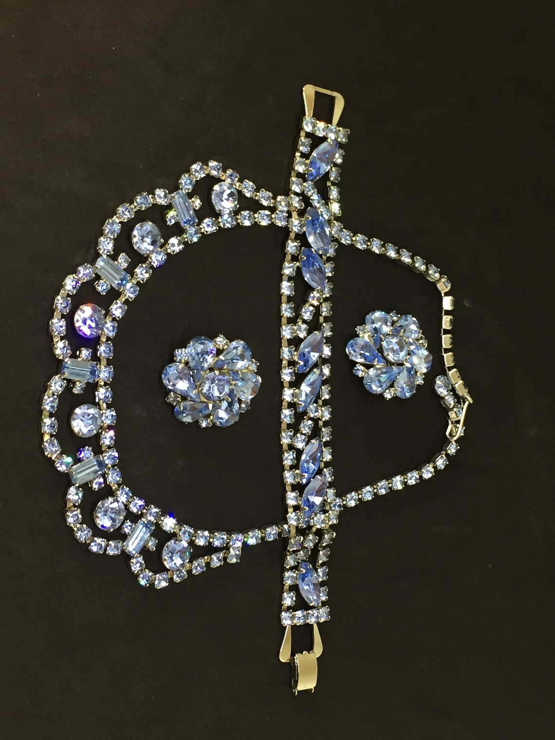 WEISS Amazing Light Blue Necklace Bracelet Earrings Blue Parure Set Etsy