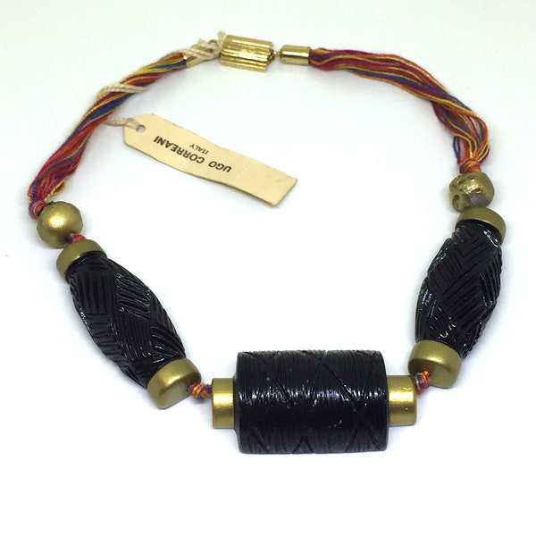 Ugo Correani black components and colored cords necklace