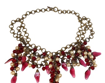 Leo Glass Couture gripoix leaves and faux pearls necklace