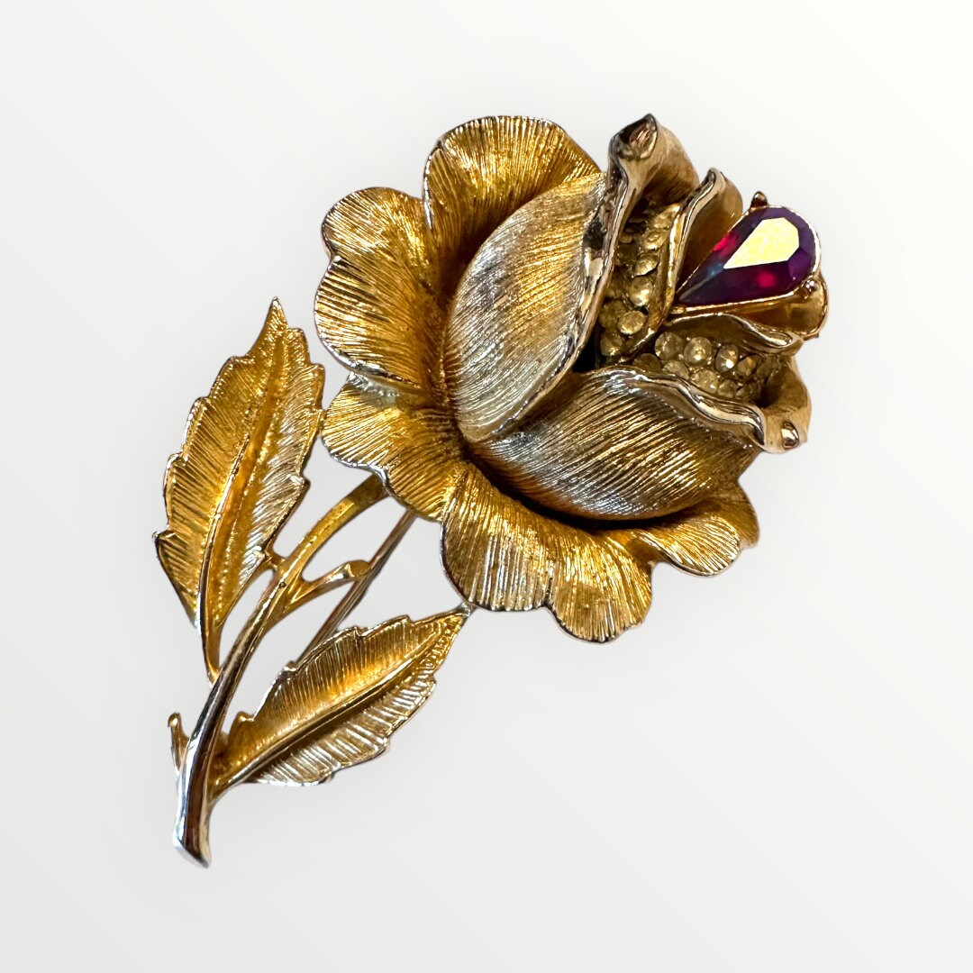 Broche Vintage Carven – Rose Signée – Bijou Fantaisie 8 Cm – Occasion