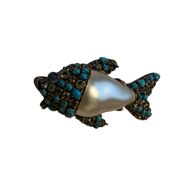 Iradji Moini pearl and real semiprecious stones pin brooch