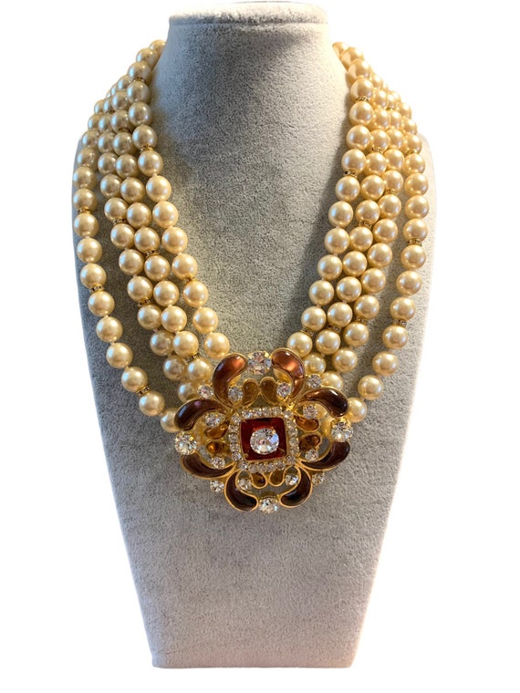 Chanel Vintage Faux Pearl & Gripoix Cross Pendant Necklace