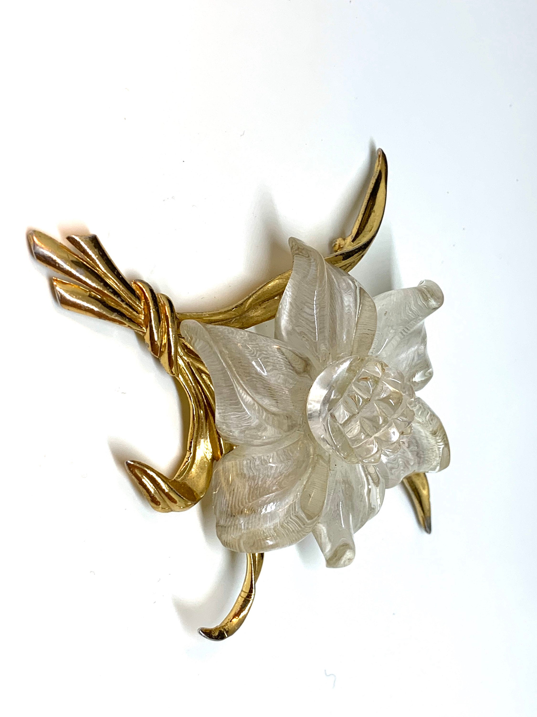 Coro Script 40s Carved Jelly Belly Lucite Flower - Etsy