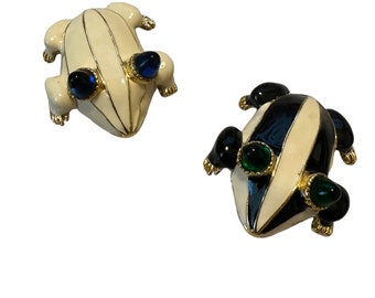 Kenneth Lane glass eyes enamel frog  pin set