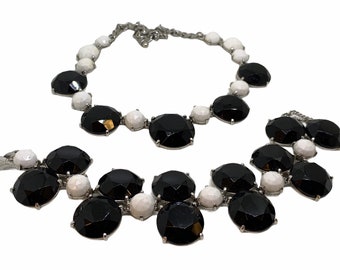 Elsa Schiaparelli glass black and white necklace and bracelet set parure