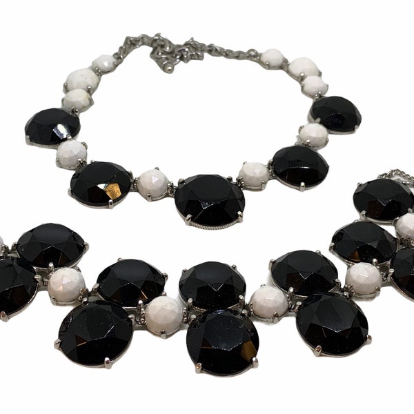 Elsa Schiaparelli Glas schwarz weiß Kette und Armband Set Parure