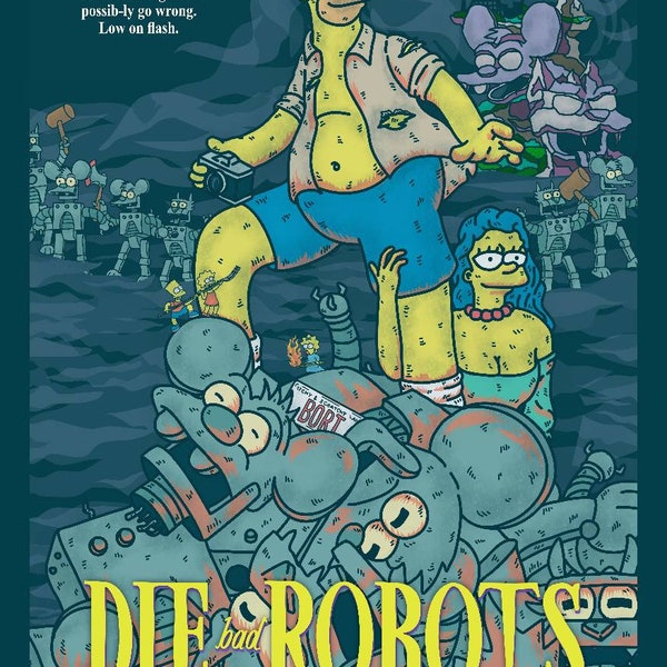 The Simpsons Art Army of Darkness and Simpsons fan art mash up A4 Archival art print