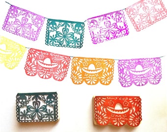 Los Papeles Picados for Dia de los Muertos - Day of the Dead Hand carved rubber stamp set