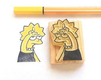 L for Loser - Lisa Simpson - Hand Carved Rubber Stamp - Gift for