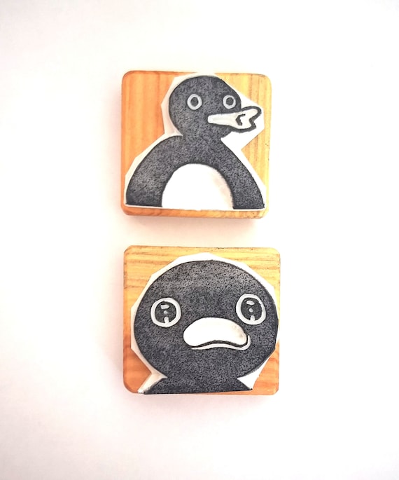 Noot Noot Pingu - Hand Carved Rubber Penguins Stamp Set - Gift for