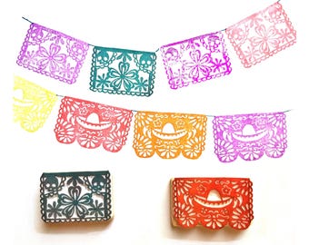 Hand Carved Rubber Stamp Set: 2 Papeles Picados for Dia de los Muertos