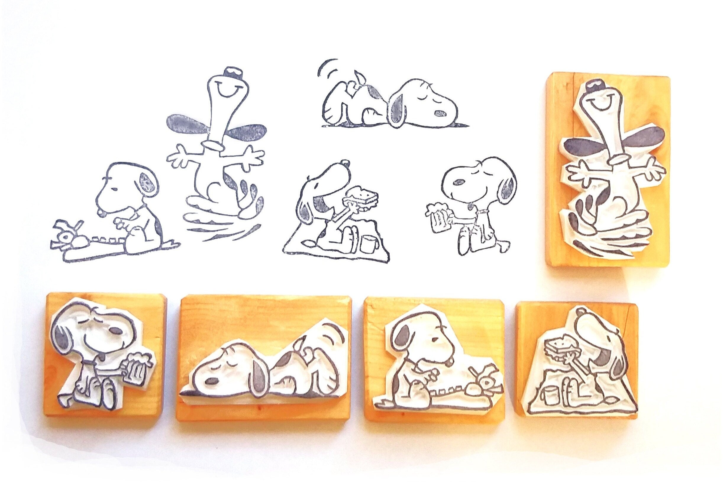 Hand Carved Snoopy Rubber Stamp Set - Peanuts Inspired - Etsy