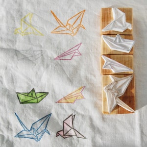 Origami Hand carved rubber stamp set for totebag stamping image 2