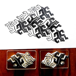 Tessellazione dei rettili di Escher - Set di timbri in gomma intagliati a mano con blocco acrilico trasparente - Disegni ripetibili