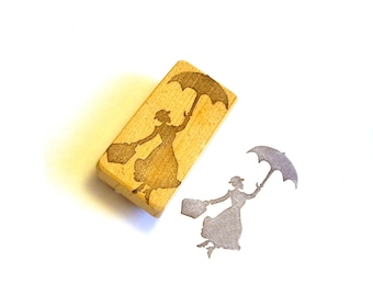 Mary Poppins inspired Hand carved rubber stamp - Gift for mom