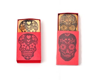 Sugar Skull Love Birds Hand Carved Rubber Stamp Set - El Dia de los Muertos