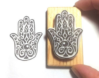 Hamsa - Hand of Fatima - Hand carved rubber stamp