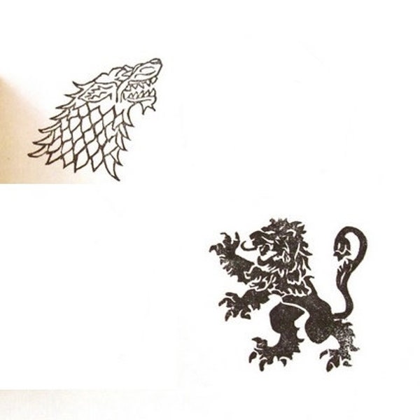 RESERVED Stark and Lannister House Sigils - Game of Thrones inspired Hand carved rubber stamp set