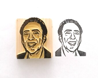 Nicolas Cage - Funny Hand carved rubber Meme stamp