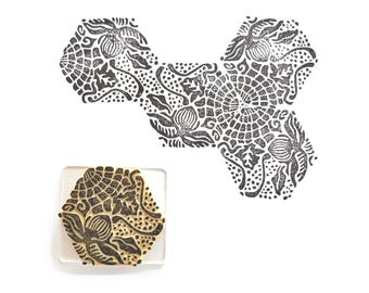 Gaudi's Pavement Tiles in Barcelona - Hand carved rubber stamp with transparent acrylic block