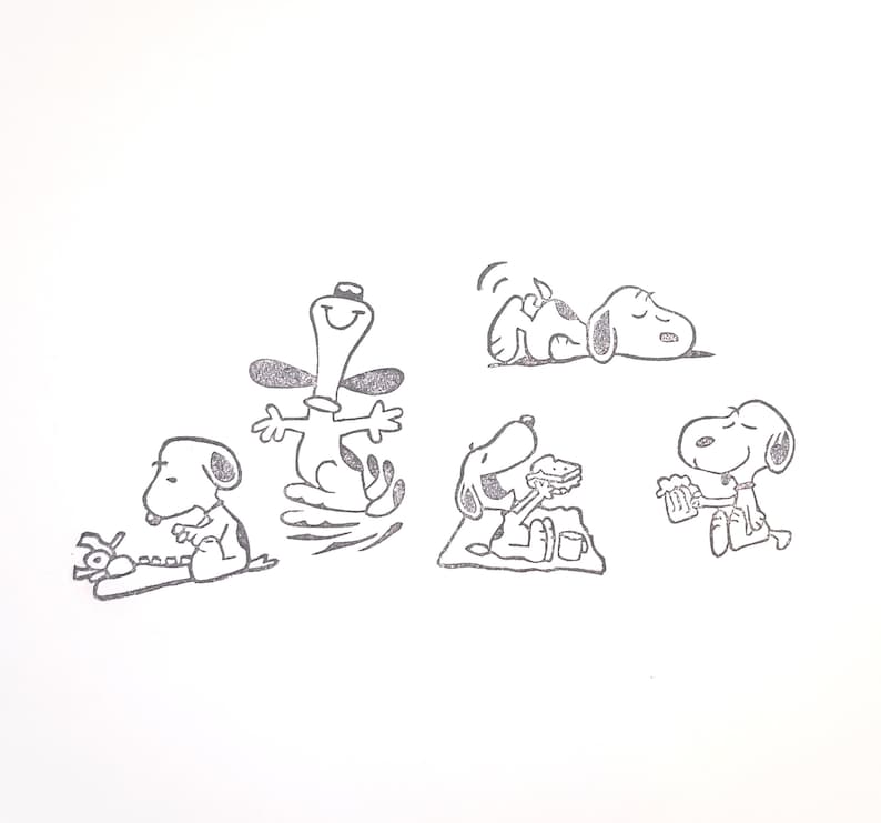 Hand Carved Snoopy Rubber Stamp Set - Peanuts Inspired - Etsy
