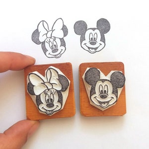 Mickey Mouse en Minnie Mouse - geïnspireerd door Walt Disney - Handgesneden stempelset - Cadeau voor kinderen