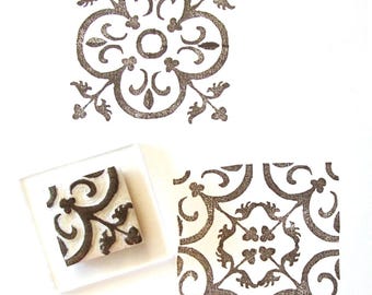 Floor Tile Pattern - Hand carved rubber stamp with transparent acrylic block