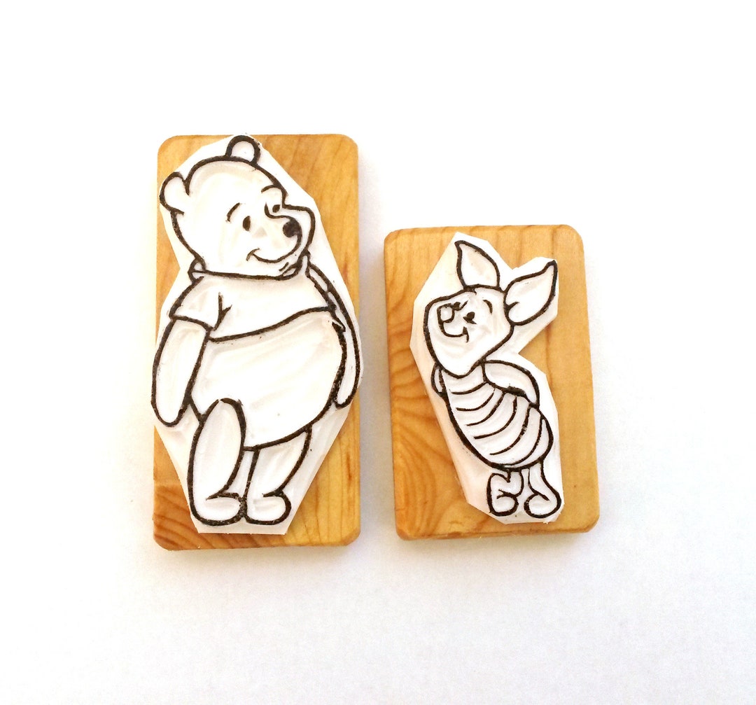 Winnie the Pooh and Piglet - Hand Carved Rubber Stamp Set for