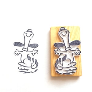 Snoopy Happy Dance - Inspired by Charlie Brown and Peanuts - Hand carved rubber stamp