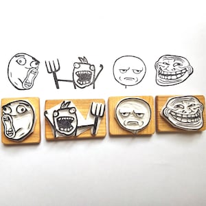 Raging guy LOL Meme Troll and Done Face - Ensemble de tampons en caoutchouc sculptés à la main Memes - Cadeau pour les enseignants et les étudiants