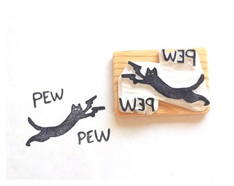 Kitten Attack - Hand carved rubber stamp - Gift for Meme Lovers