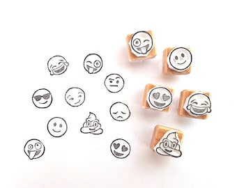 Hand Carved Emoji Rubber Stamp Set - Teacher Gift