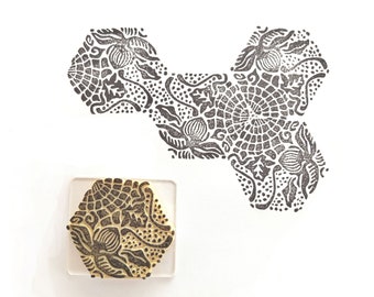 Gaudi&#39;s Pavement Tiles in Barcelona - Hand carved rubber stamp with transparent acrylic block
