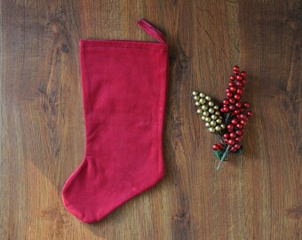 plush red velvet stocking / handmade christmas stocking / burgundy holiday stocking