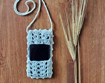 oatmeal crochet phone case / speckled smartphone bag / hand knit cell phone sleeve