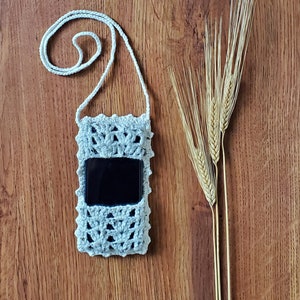 oatmeal crochet phone case / speckled smartphone bag / hand knit cell phone sleeve