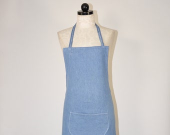 blue chambray chef apron / fringe denim kitchen apron / southwest full bib apron