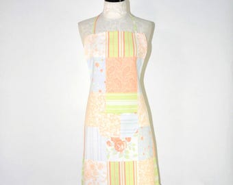pastel patchwork cotton chef apron / handmade florals and stripes full bib apron