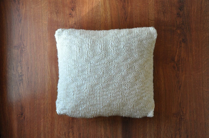 ivory wool chunky knit pillow cover / decorative cushion case / minimalist throw pillow / textured mini pillow sham image 2