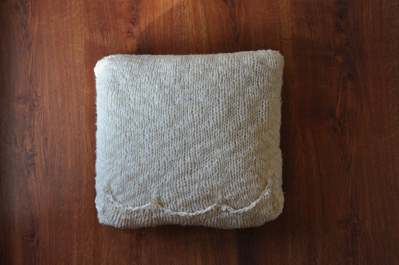 ivory wool chunky knit pillow cover / decorative cushion case / minimalist throw pillow / textured mini pillow sham image 4