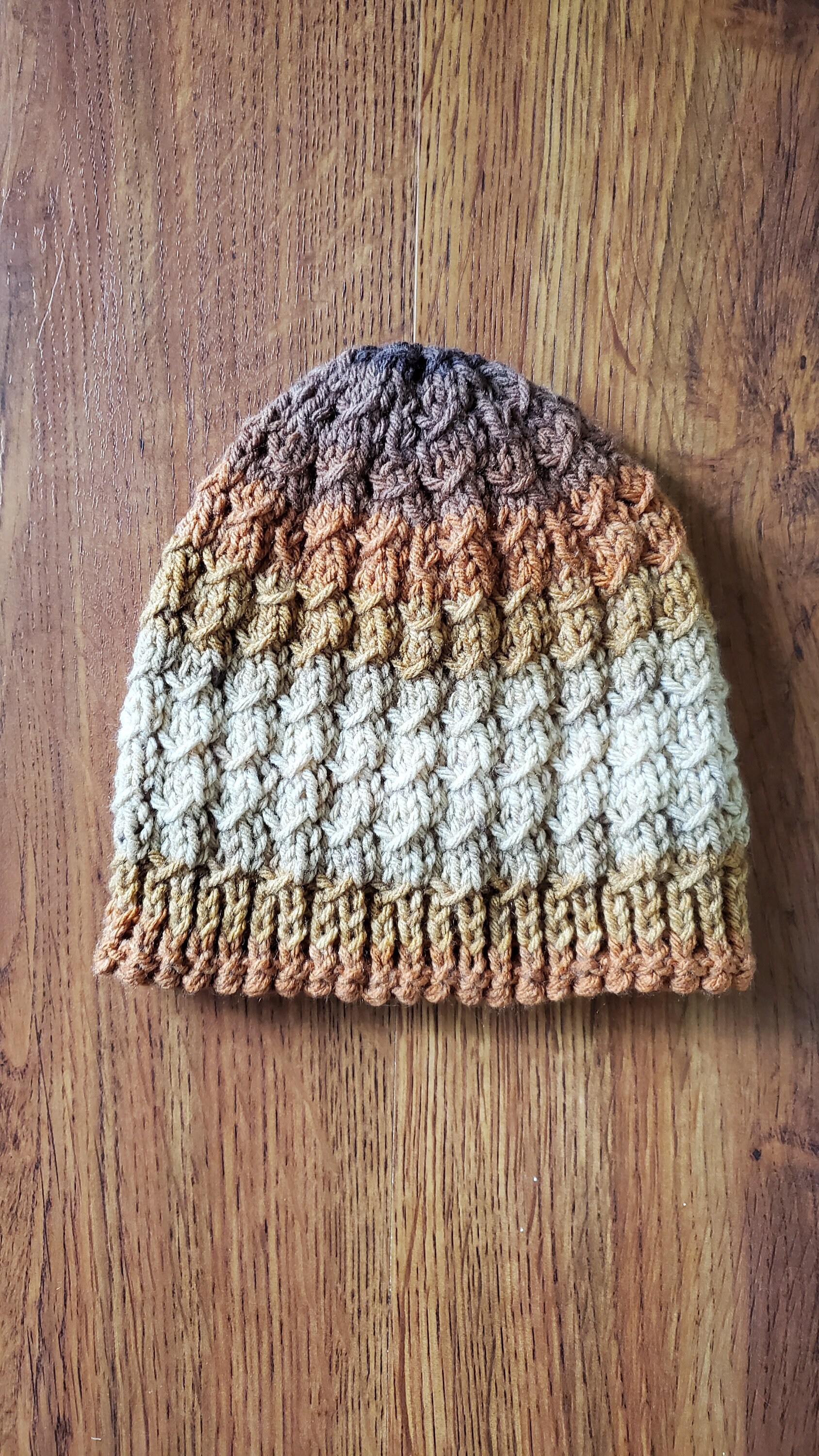 Hand Knit Wool Striped Beanie Brown Earth Tones Chunky  display picture 2