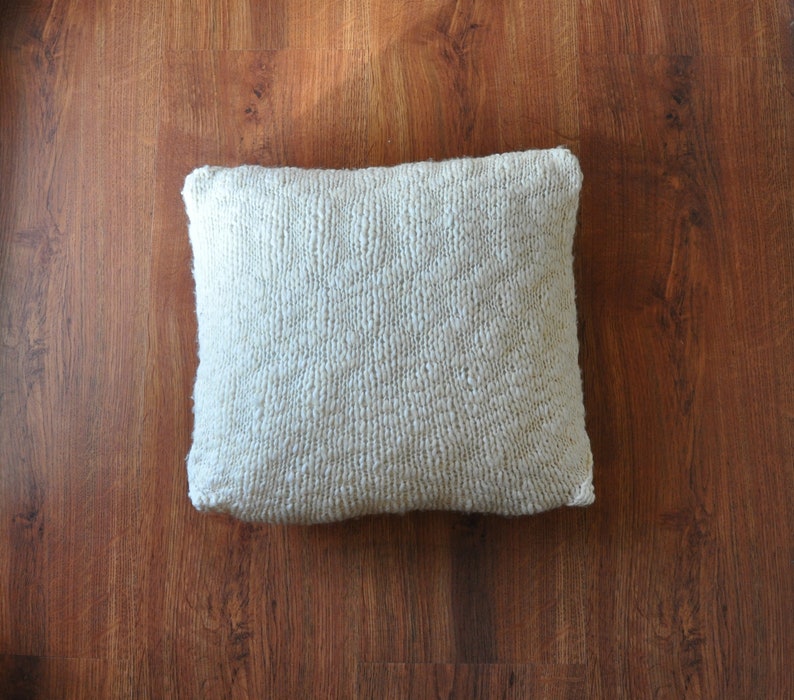 ivory wool chunky knit pillow cover / decorative cushion case / minimalist throw pillow / textured mini pillow sham image 1