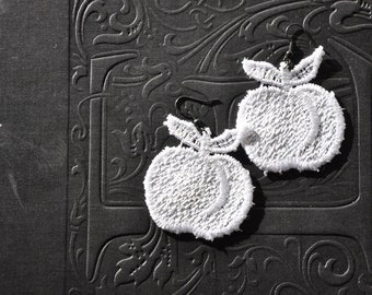 snow white apple lace earrings / vintage lace harvest earrings / hippie dangle fruit earrings