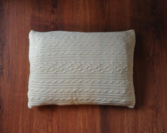 cable knit wool accent pillow / ivory lumbar throw pillow cover / decorative cushion case